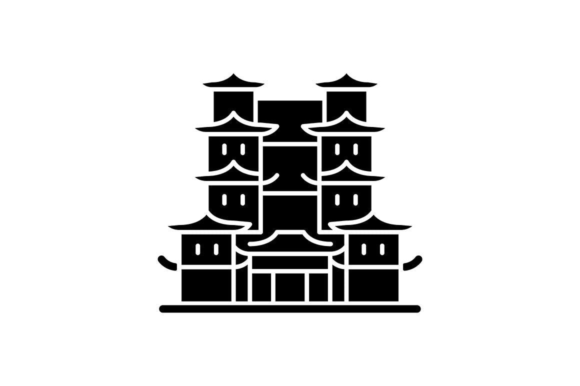 Singapore national symbols black glyph icons set