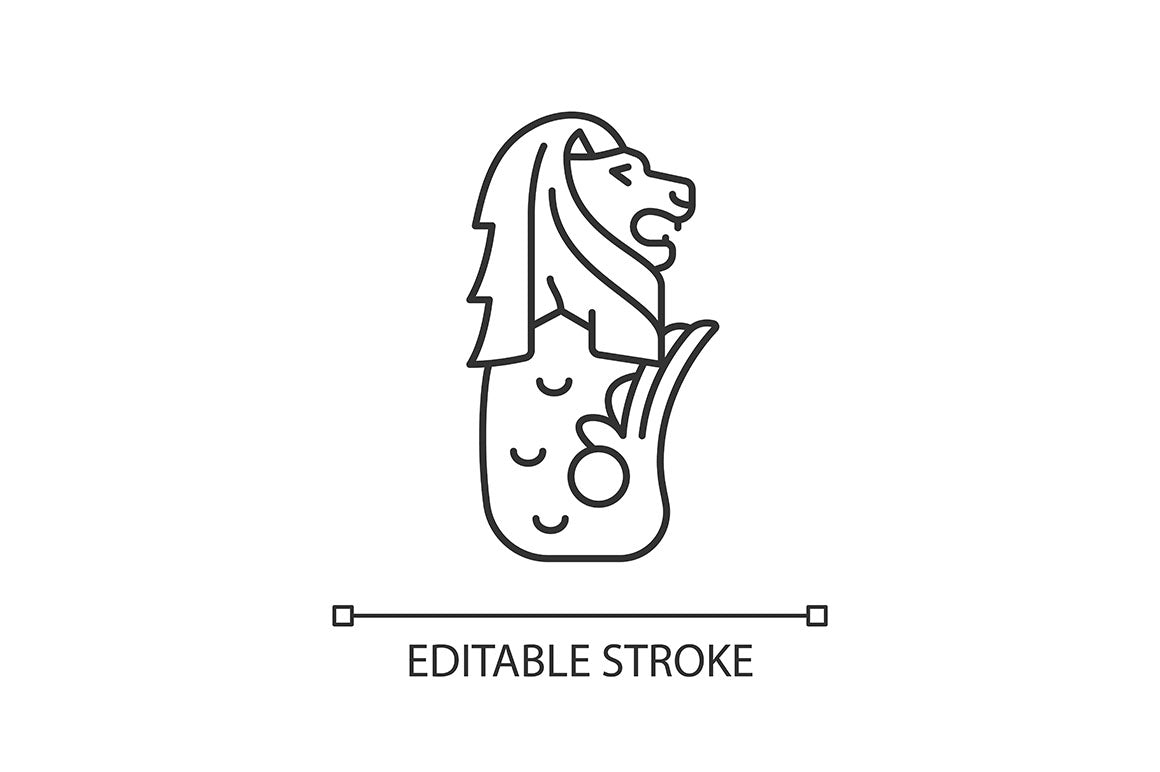 Singapore national symbols linear icons set for dark and light mode