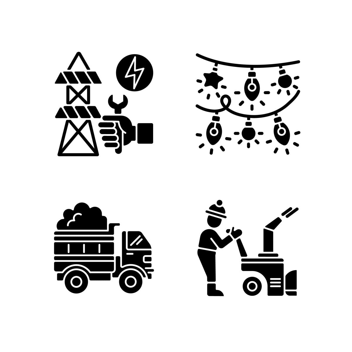 Snow removing services black glyph icons set on white space