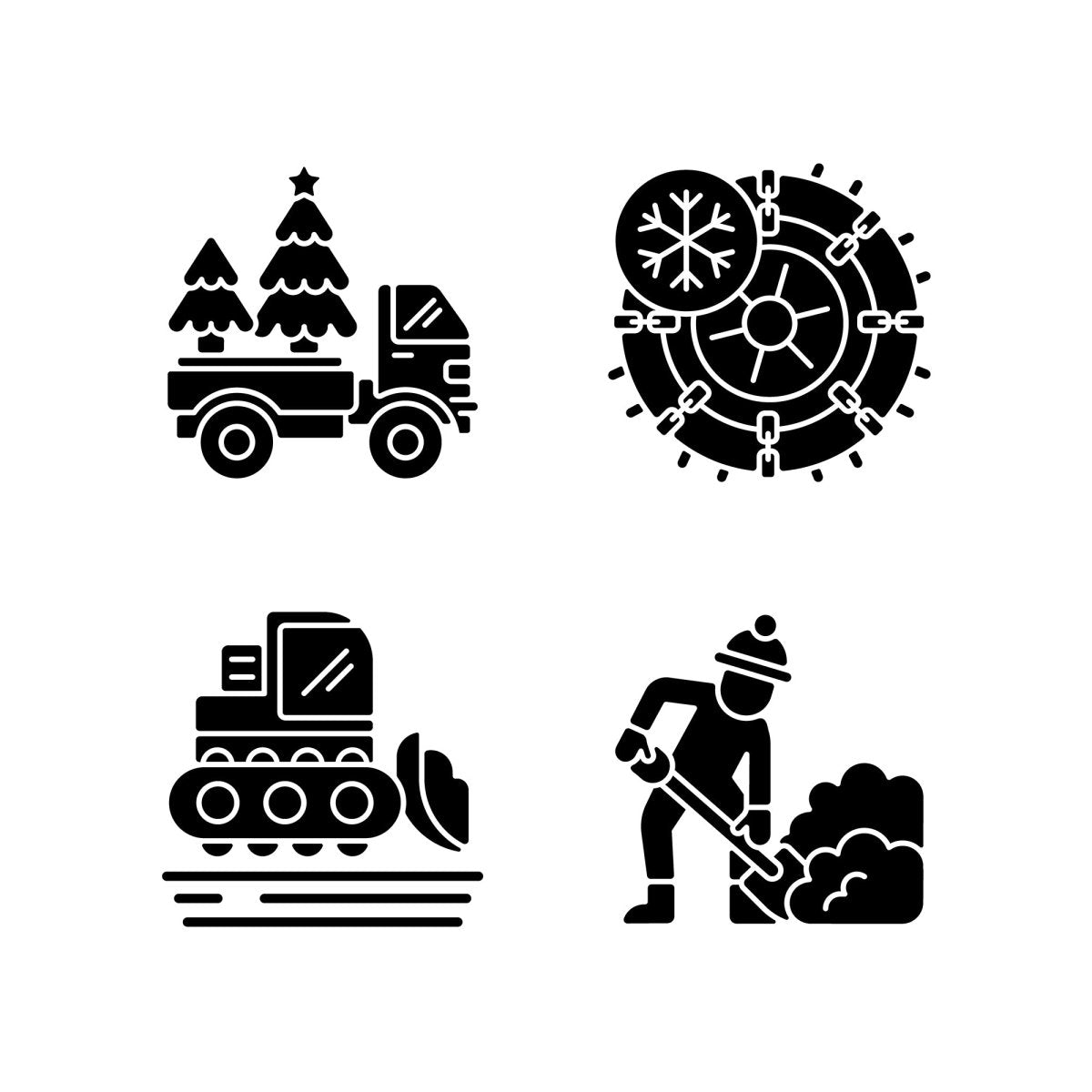 Snow removing services black glyph icons set on white space