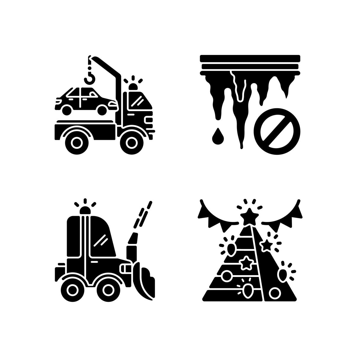 Snow removing services black glyph icons set on white space