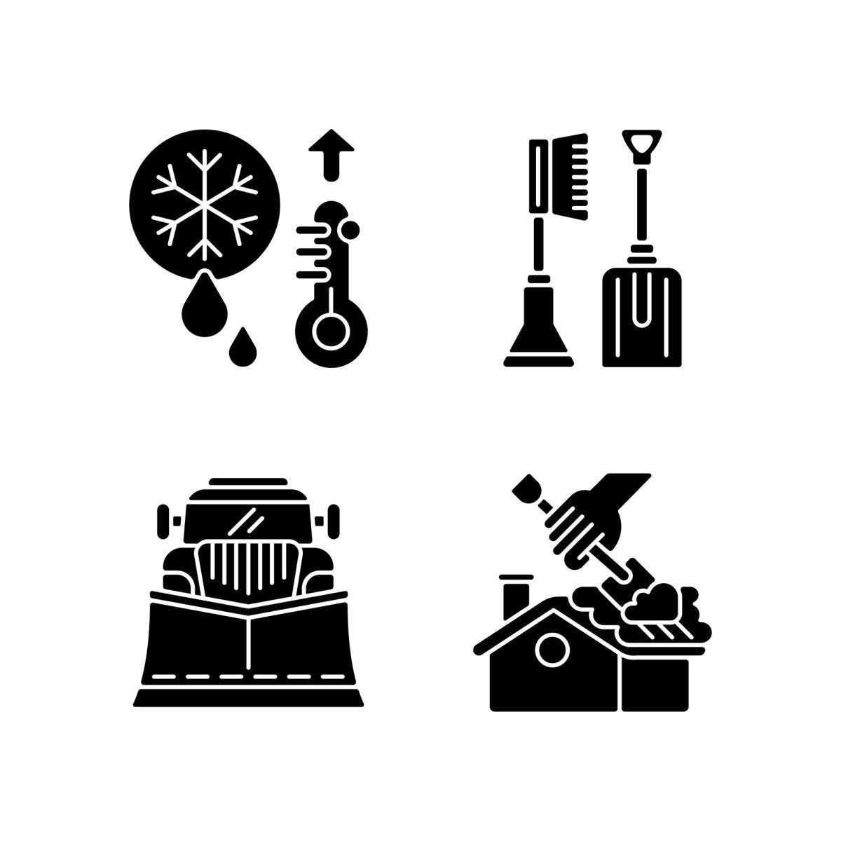 Snow removing services black glyph icons set on white space