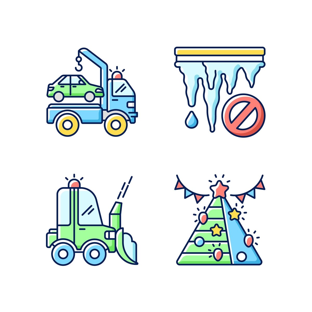Snow removing services RGB color icons set