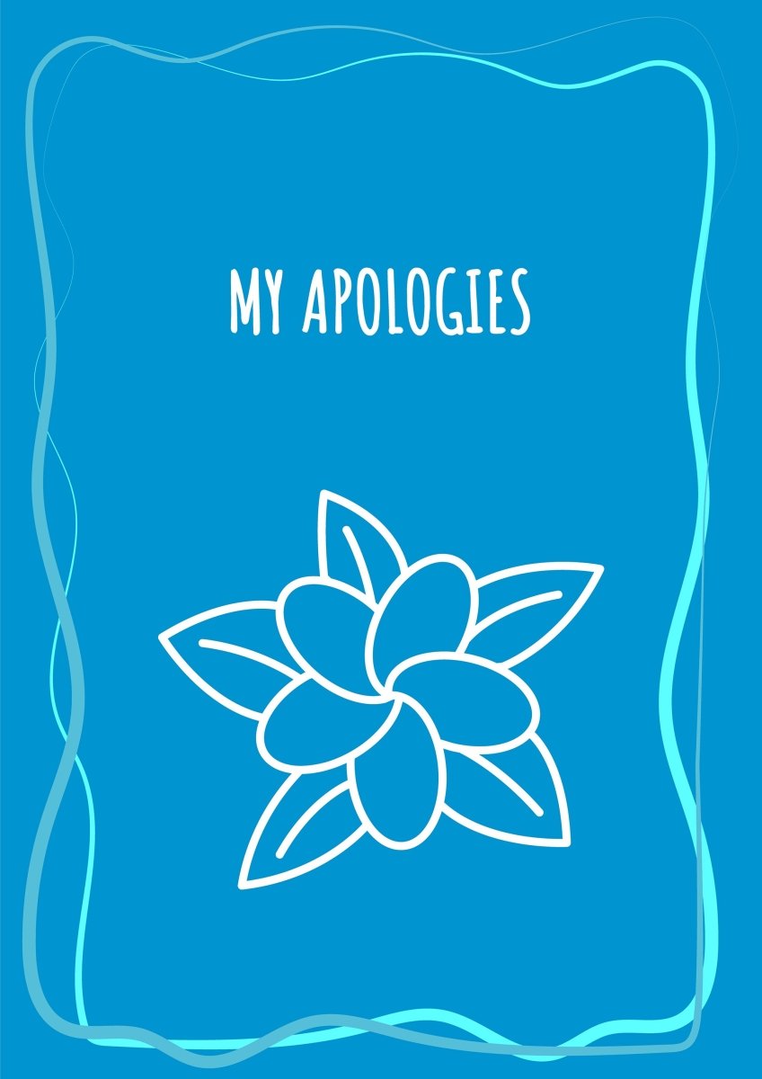 Sorry blue postcard with linear glyph icon set