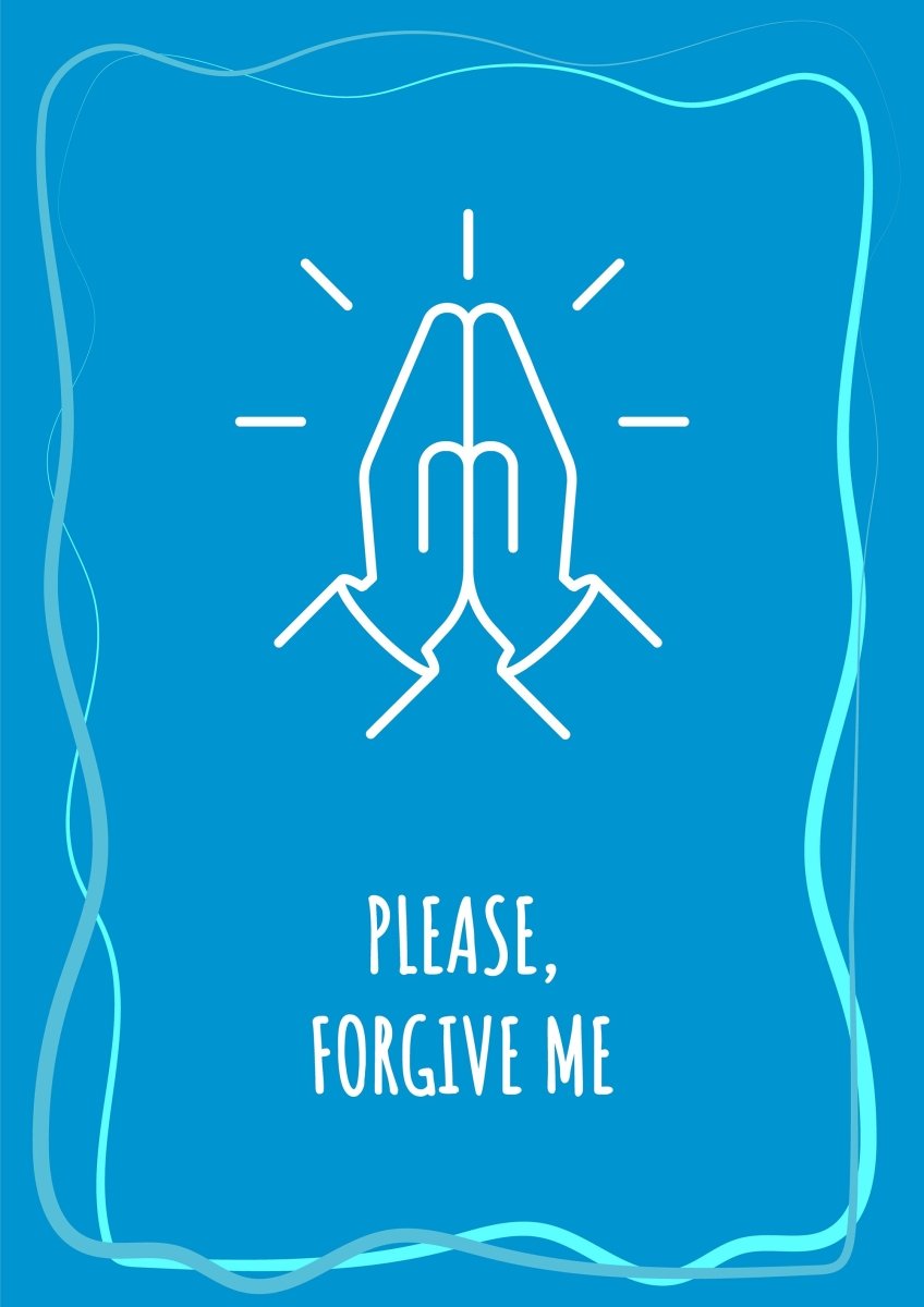 Sorry blue postcard with linear glyph icon set
