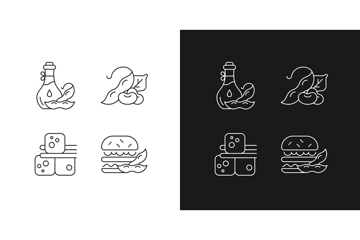 Soy foods linear icons set for dark and light mode