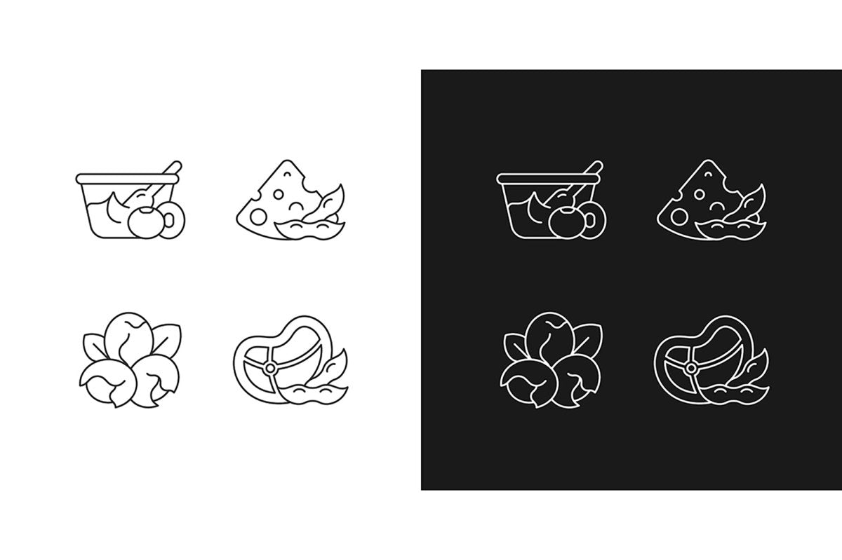 Soy foods linear icons set for dark and light mode