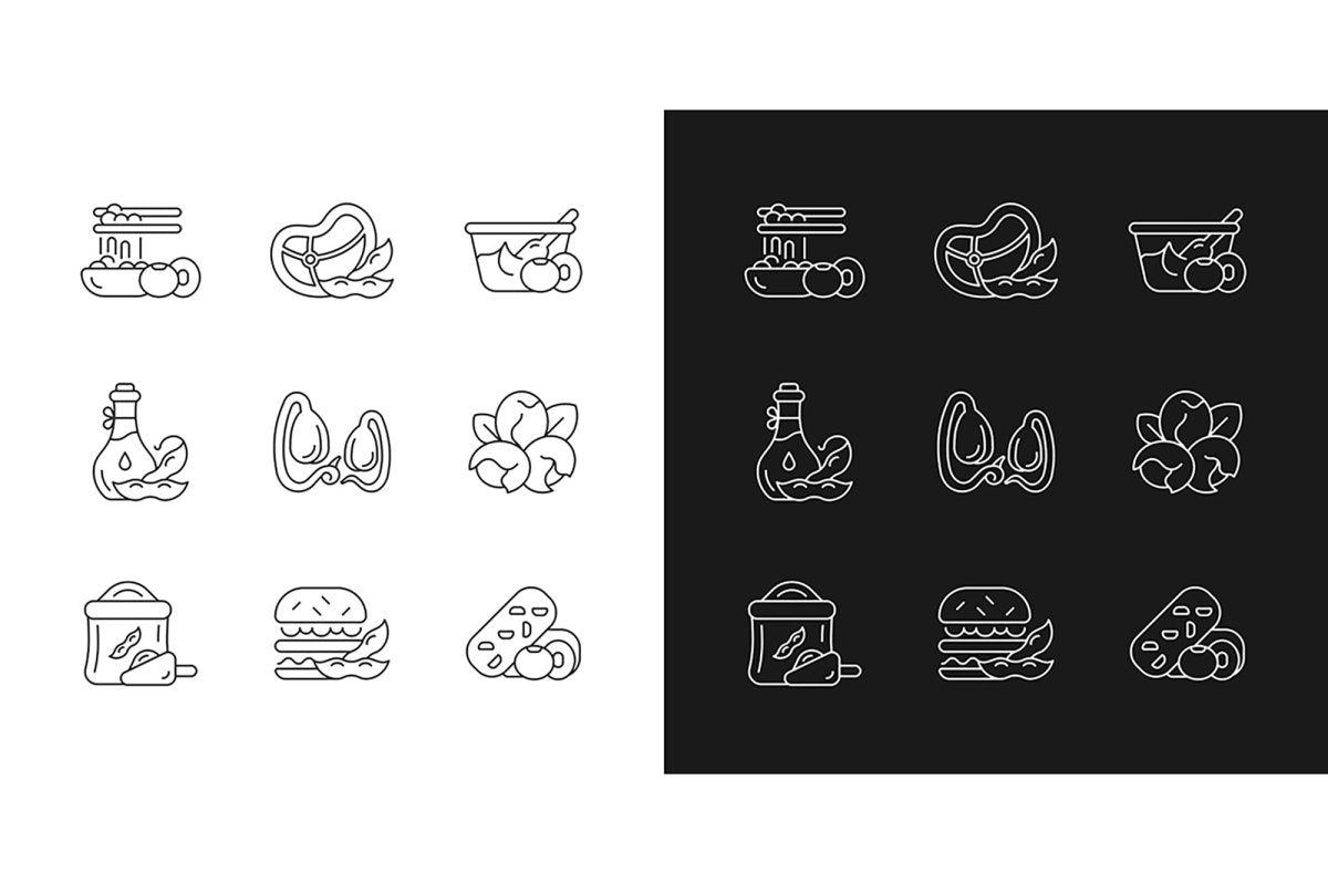 Soy foods linear icons set for dark and light mode