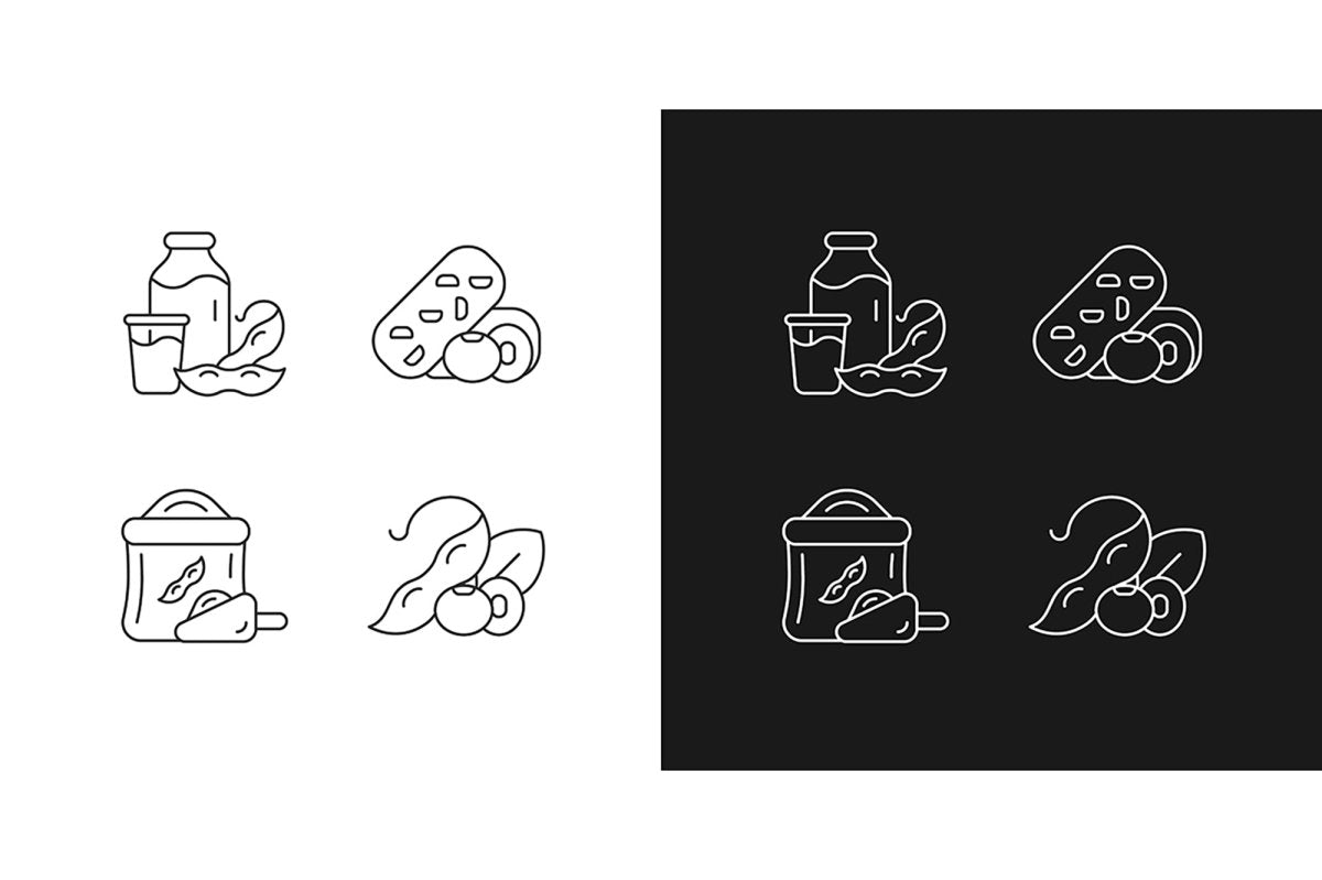 Soy foods linear icons set for dark and light mode