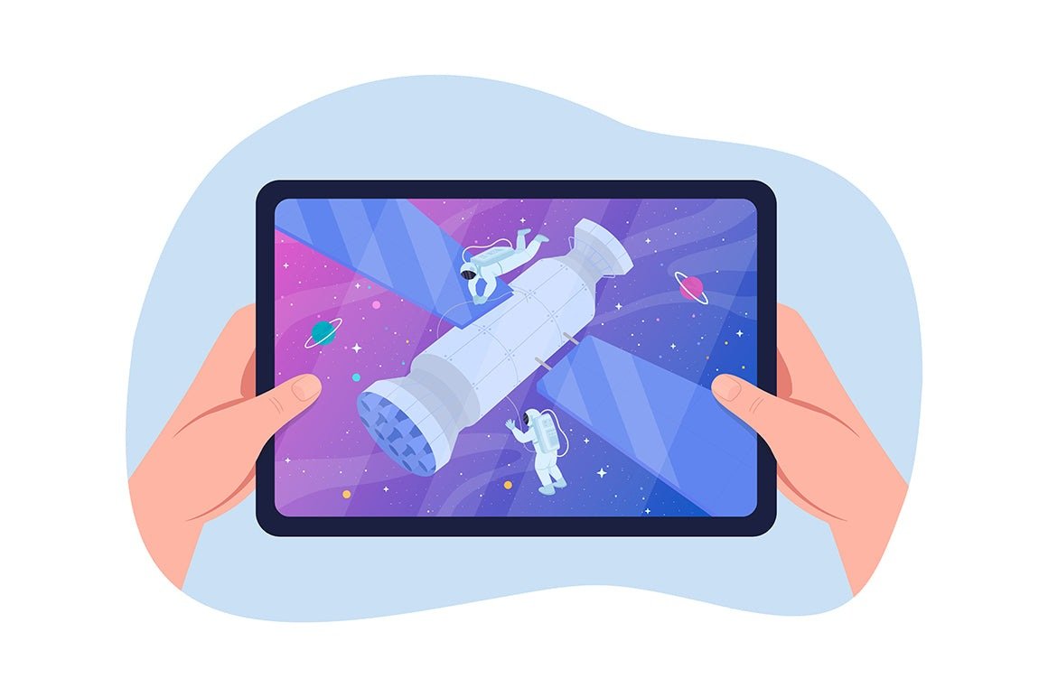 Space exploration processes vector illustration set