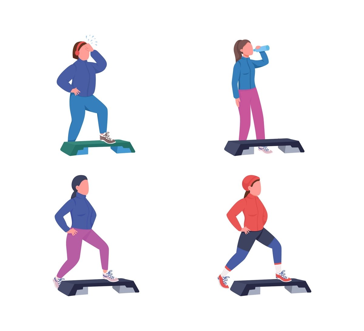 Space for sport flat color vector illustration bundle