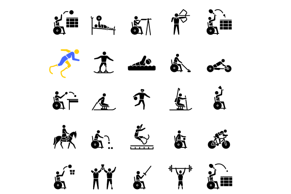 Sport competition black glyph icons set on white space