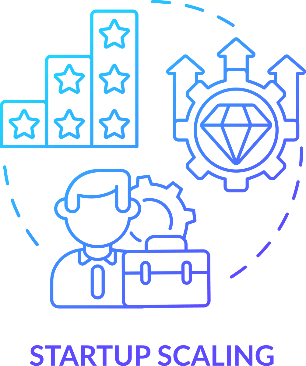 Startup launch blue gradient concept icons set