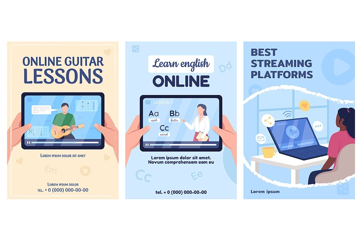 Streaming platforms poster flat vector templates