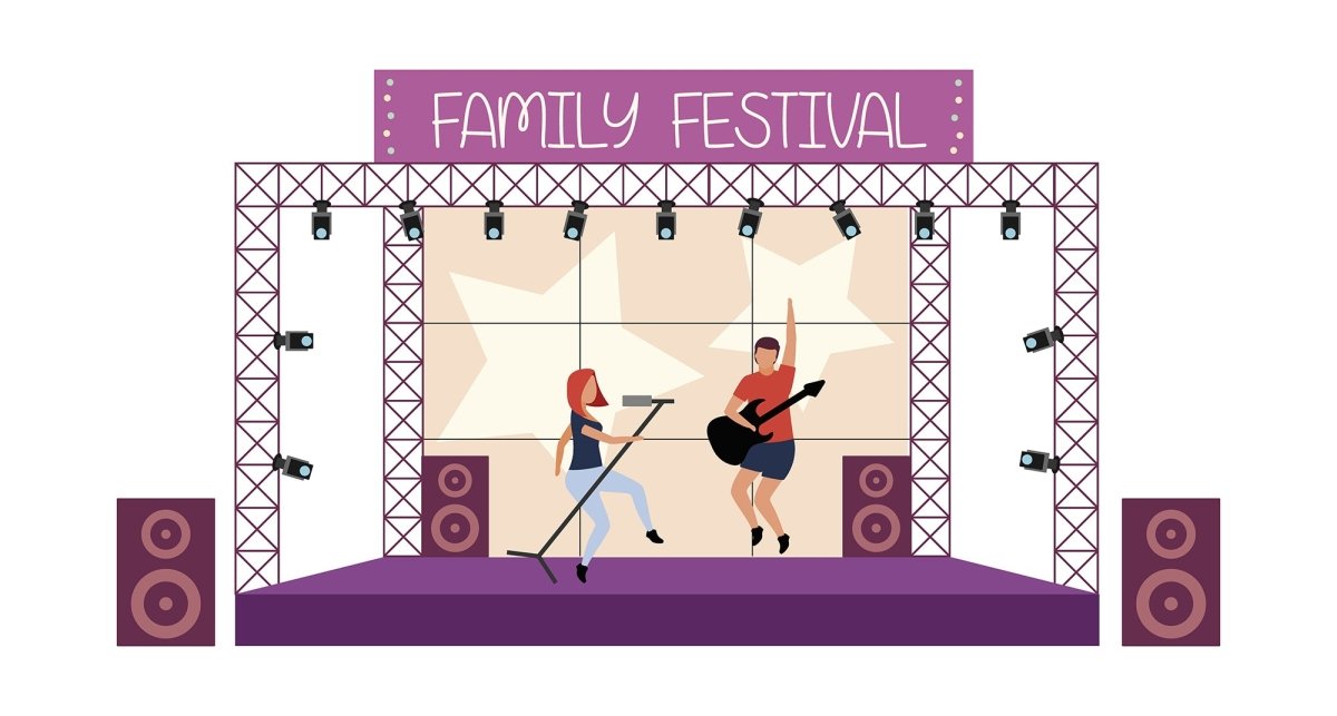 Summer music festival flat cartoon illustrations set