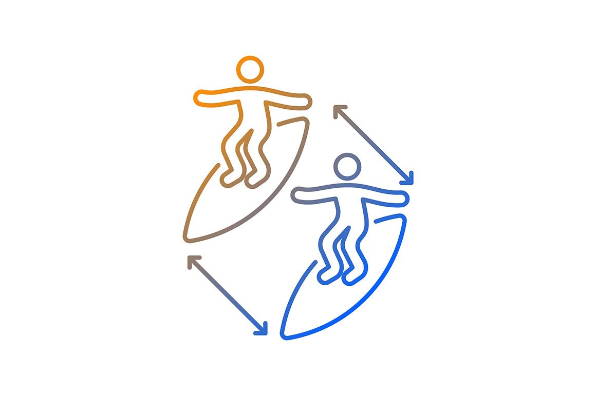 Surfing gradient linear vector icons set