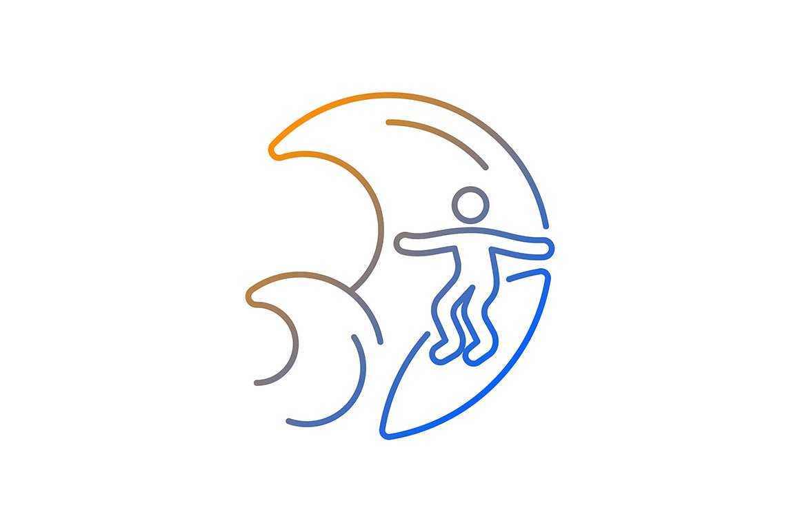 Surfing gradient linear vector icons set