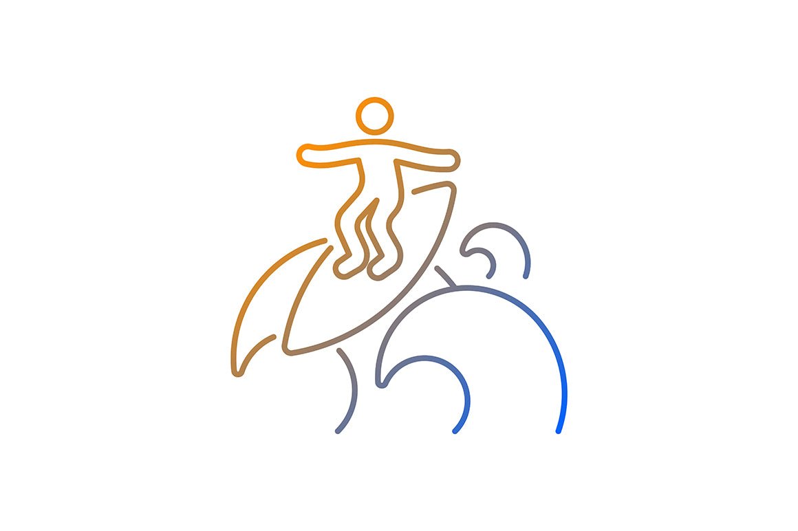 Surfing gradient linear vector icons set