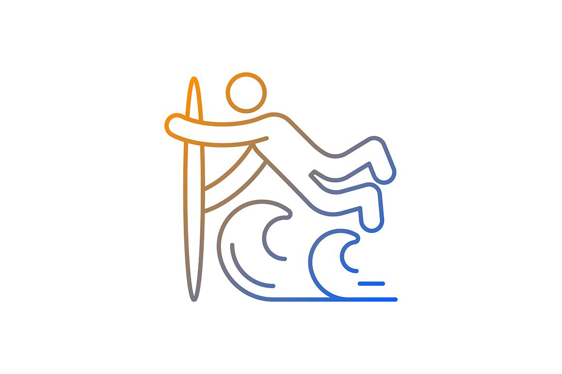 Surfing gradient linear vector icons set