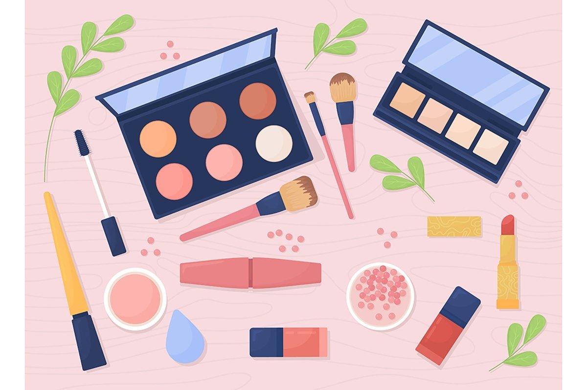 Tabletop with objects flat color vector illustration set