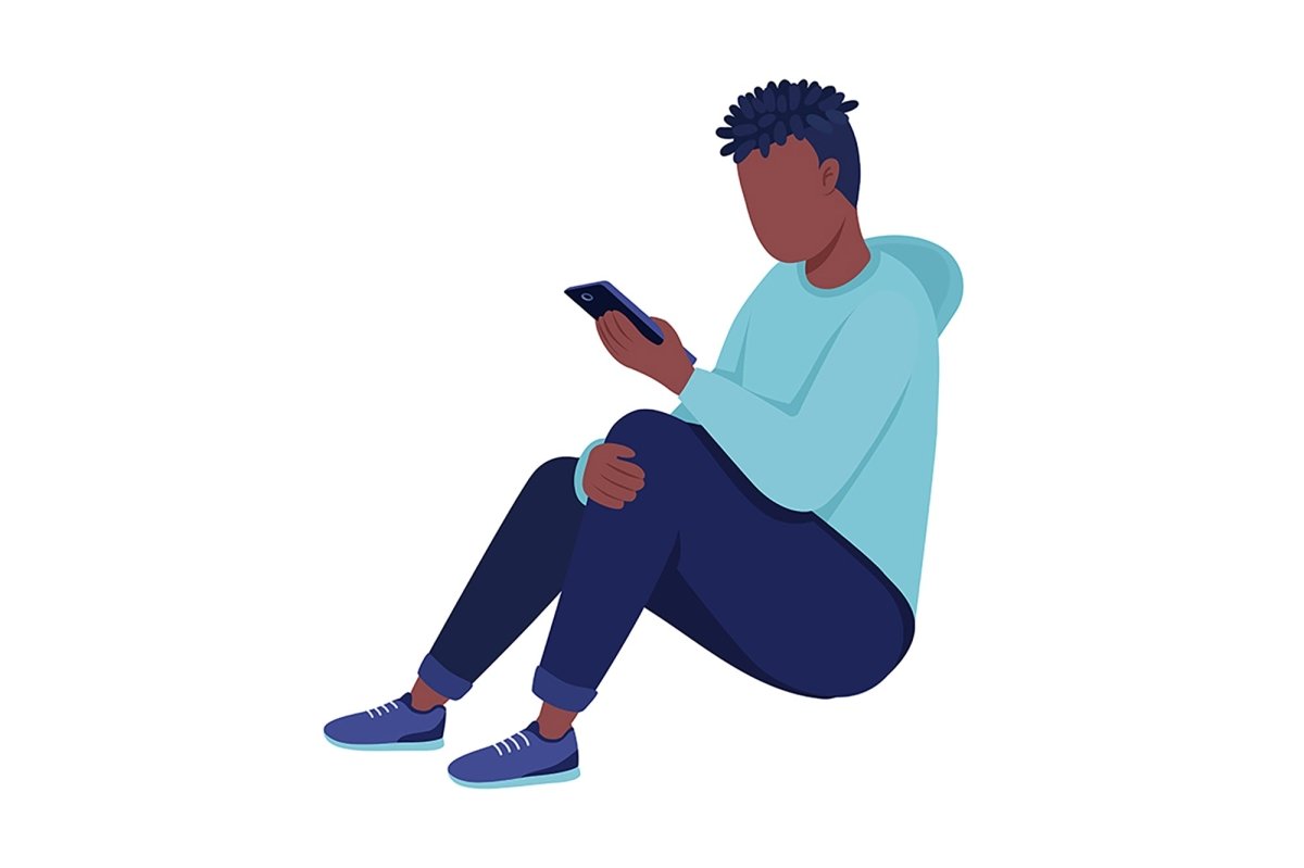 Teen smartphone addiction semi flat color vector characters set