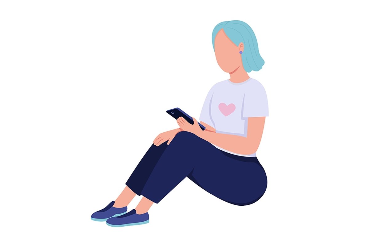 Teen smartphone addiction semi flat color vector characters set