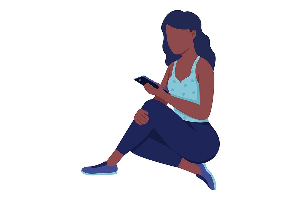 Teen smartphone addiction semi flat color vector characters set