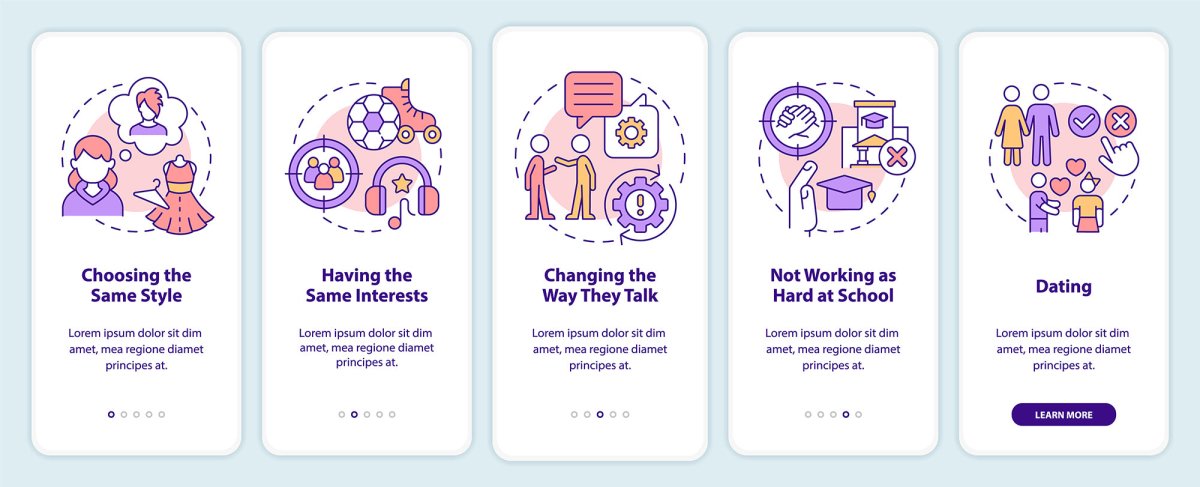 Teenage issues mobile app screen set