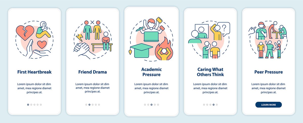 Teenage issues mobile app screen set