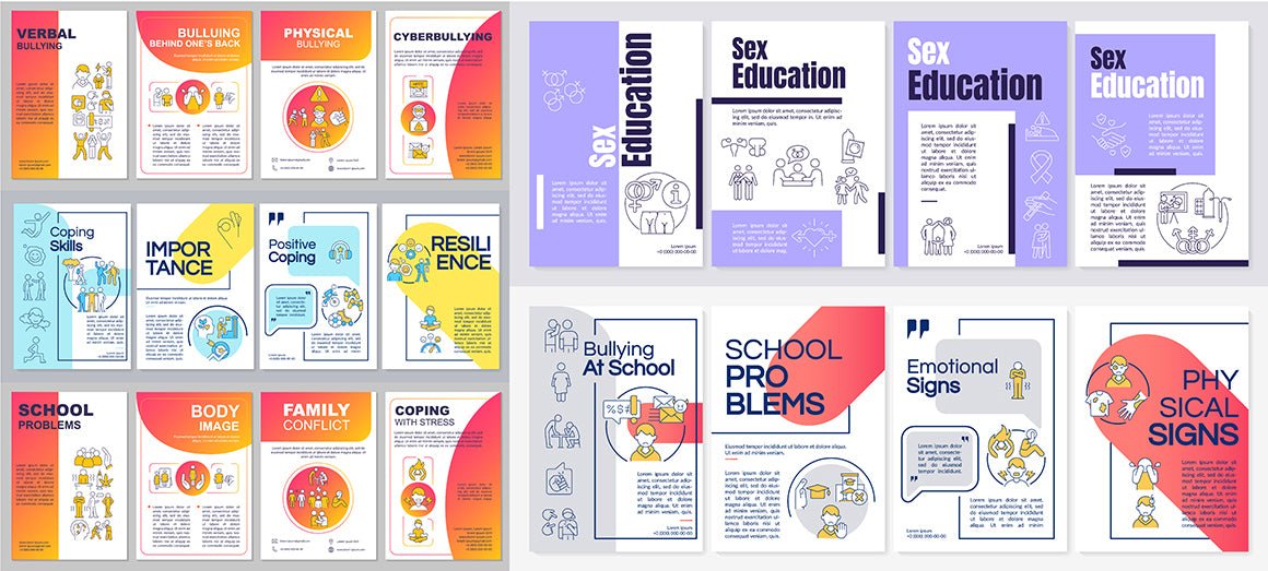 Teenage problems brochure template set