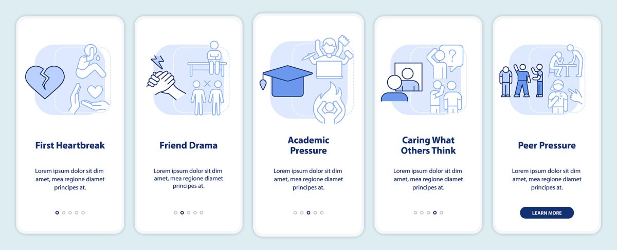 Teenage struggles mobile app screen set
