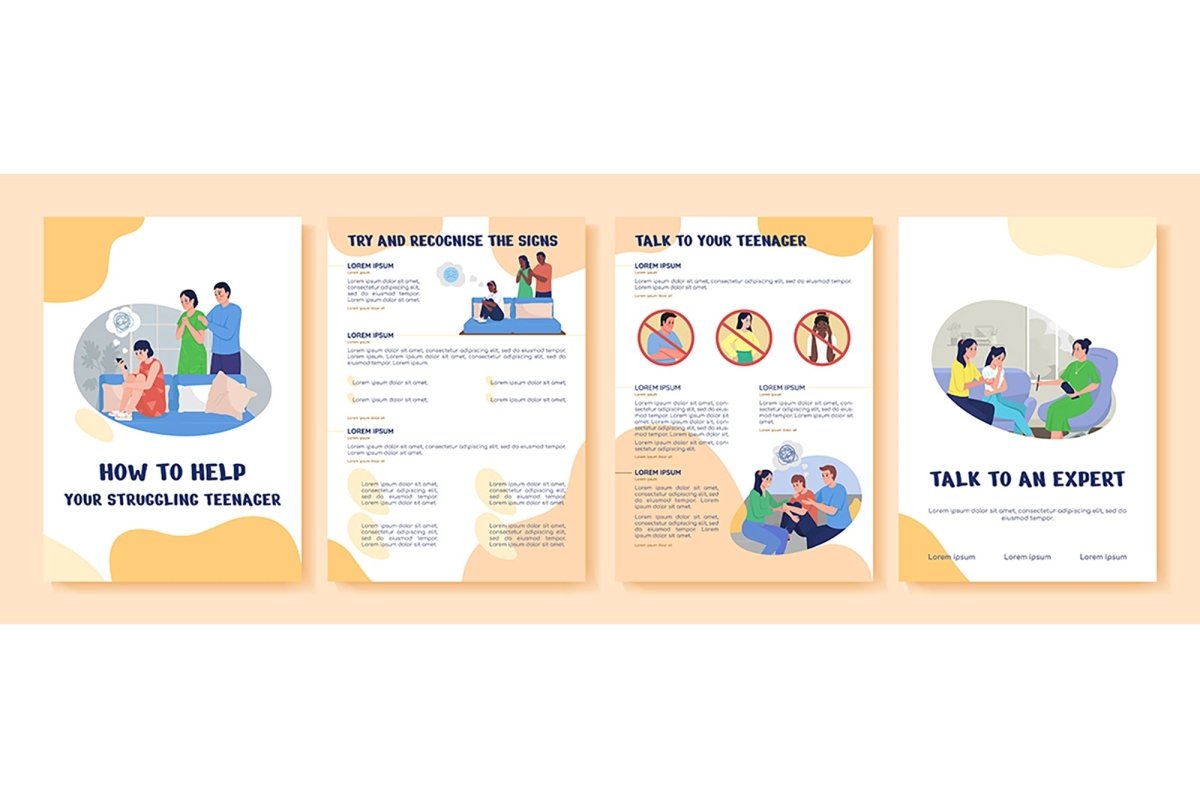 Teens social struggles flat vector brochure templates