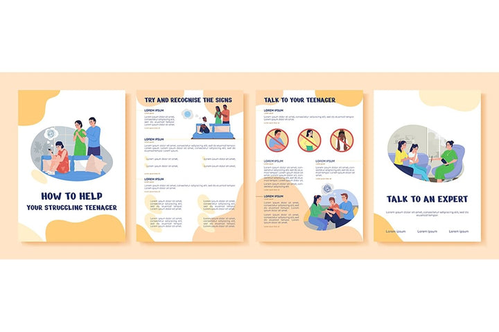 Teens social struggles flat vector brochure templates
