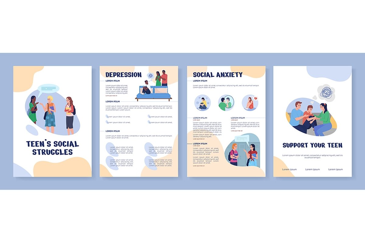Teens social struggles flat vector brochure templates