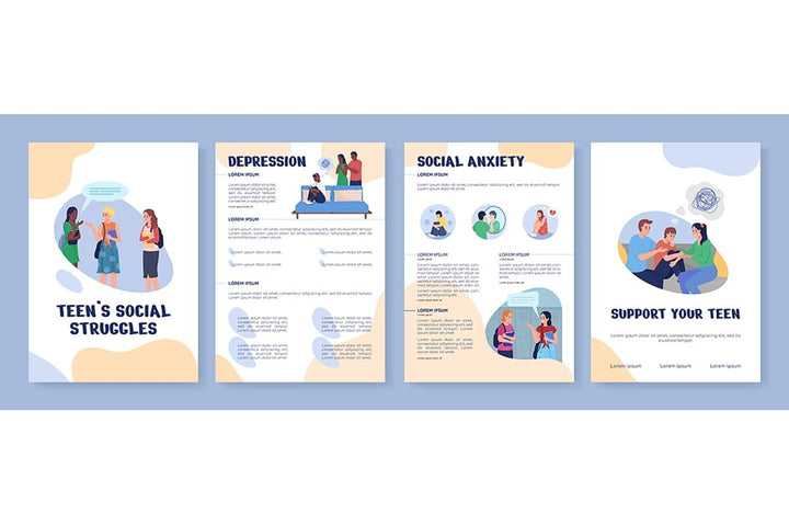 Teens social struggles flat vector brochure templates