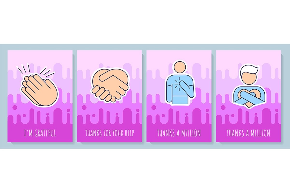 Thank you greeting cards with color icon element set