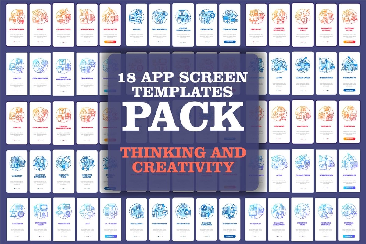 Thinking and creativity onboarding mobile app page screen bundle