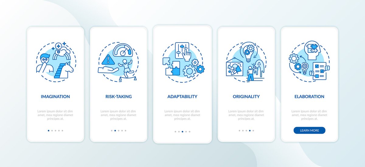 Thinking and creativity onboarding mobile app page screen bundle