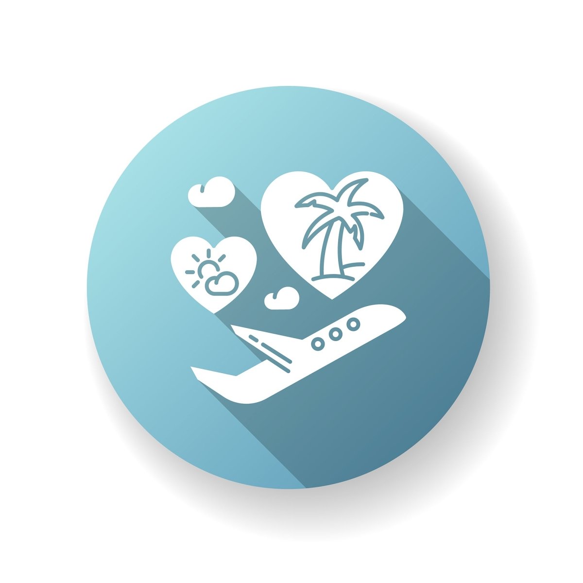 Tourism flat design long shadow glyph icons set
