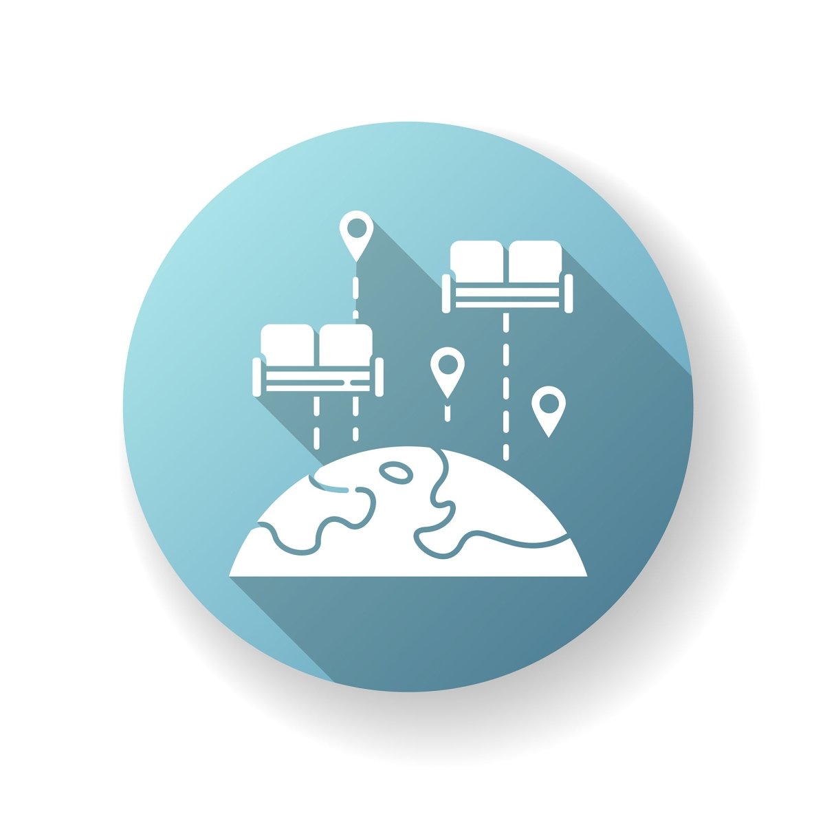 Tourism flat design long shadow glyph icons set