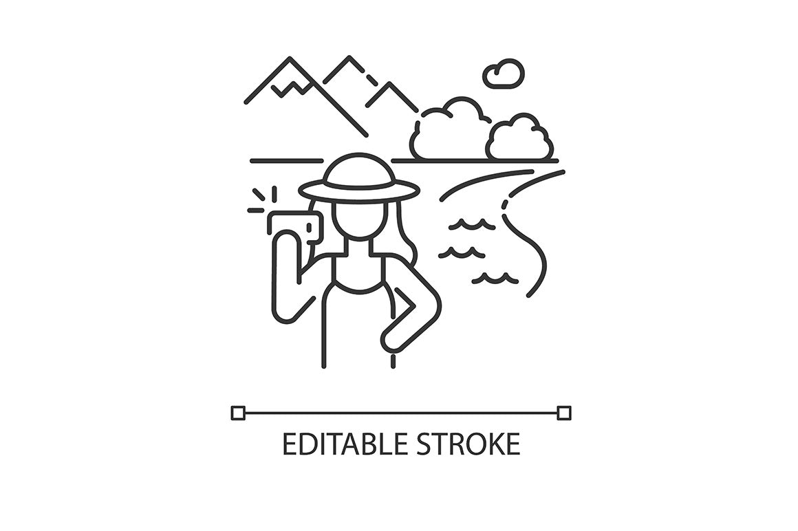 Tourism pixel perfect linear icons set