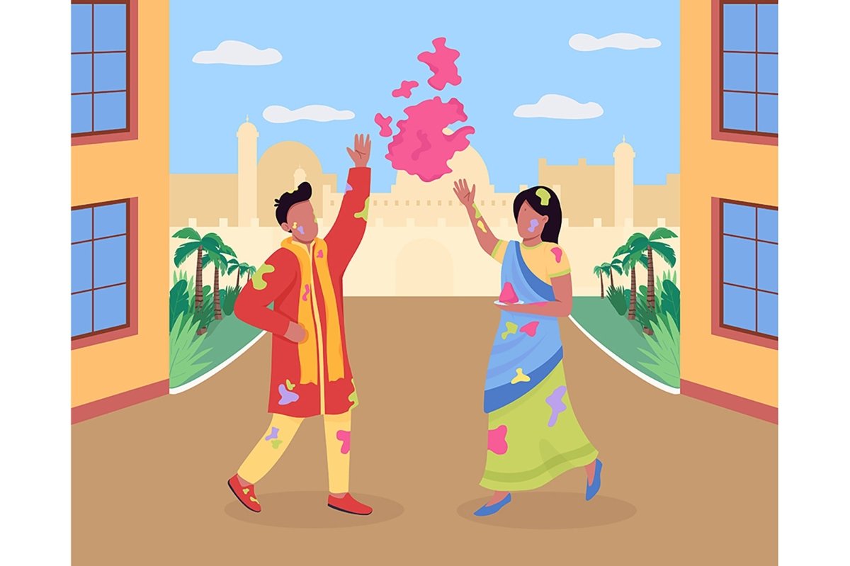 Traditional indian holiday color vector illustrations
