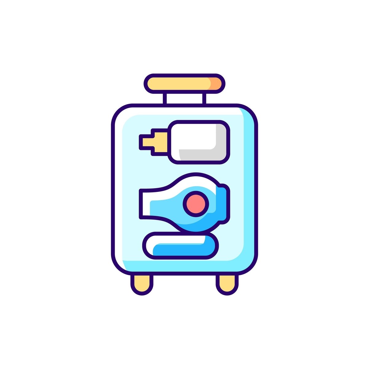 Travel size objects RGB color icons set