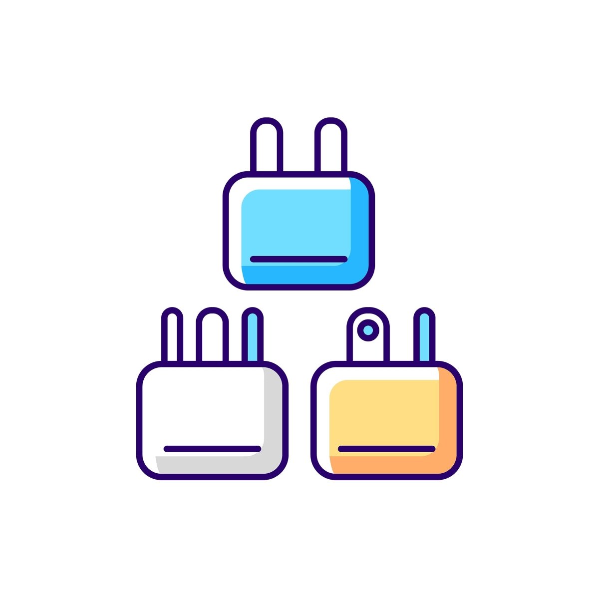 Travel size objects RGB color icons set