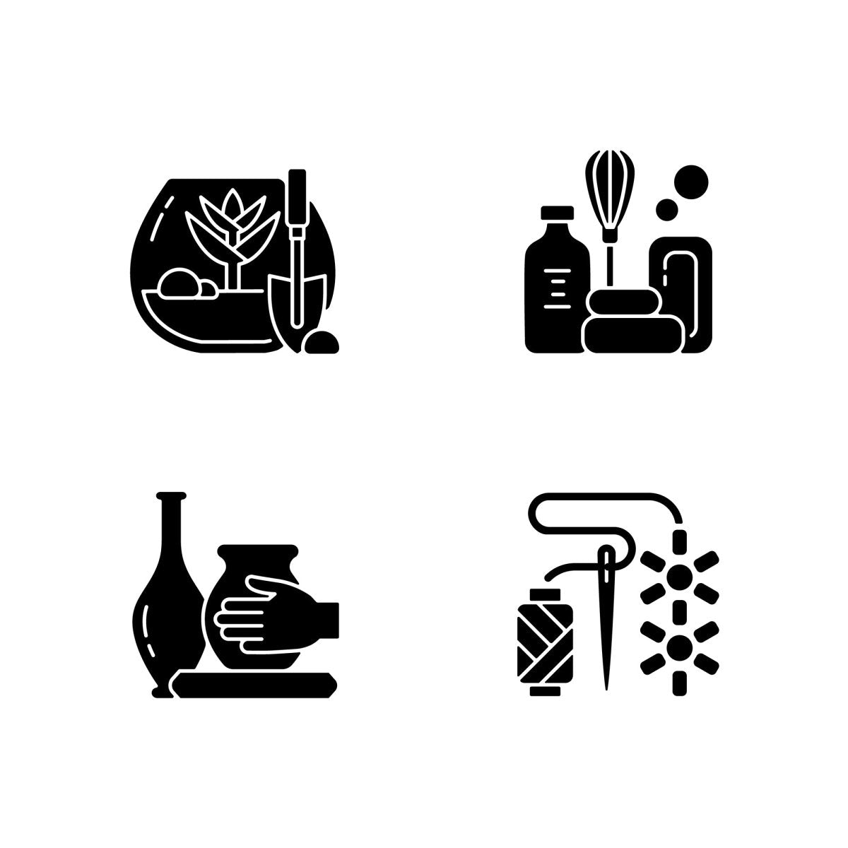 Trending hobbies black glyph icons set on white space