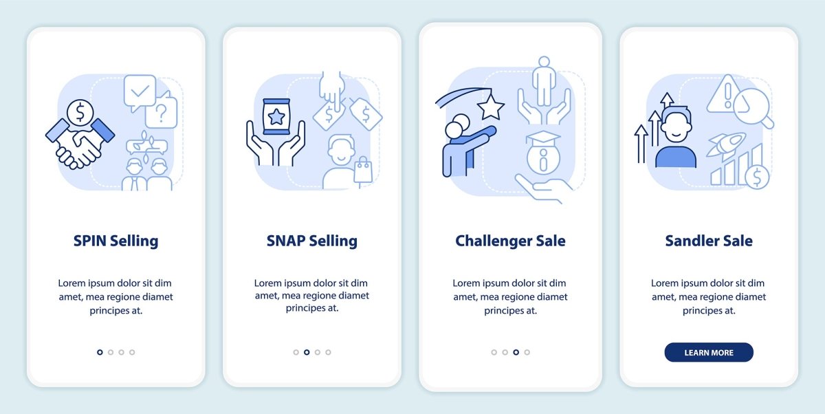Types of sales relationships light blue onboarding mobile app screen