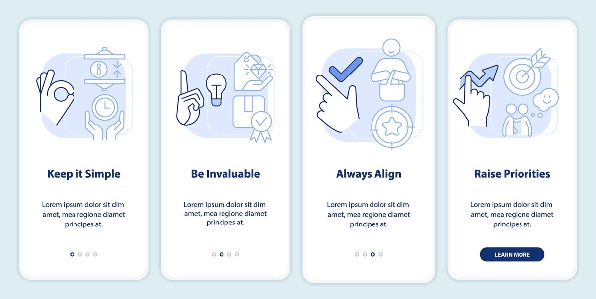 Types of sales relationships light blue onboarding mobile app screen