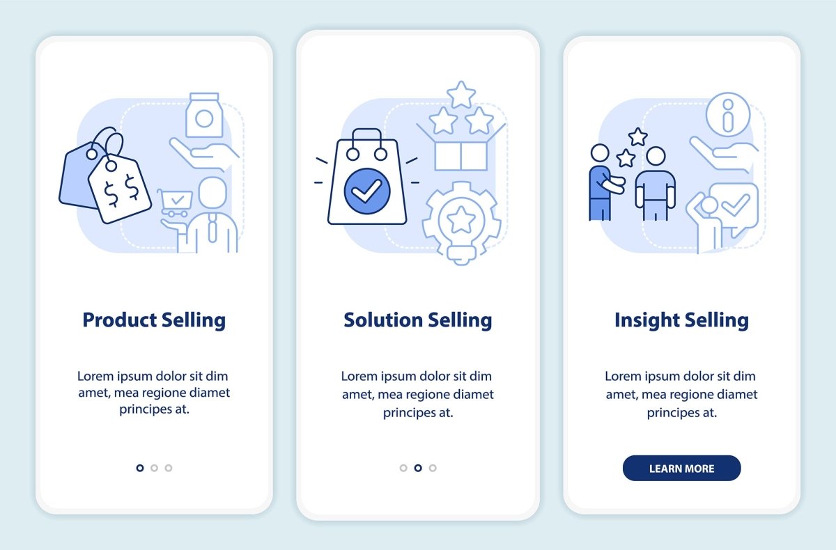 Types of sales relationships light blue onboarding mobile app screen