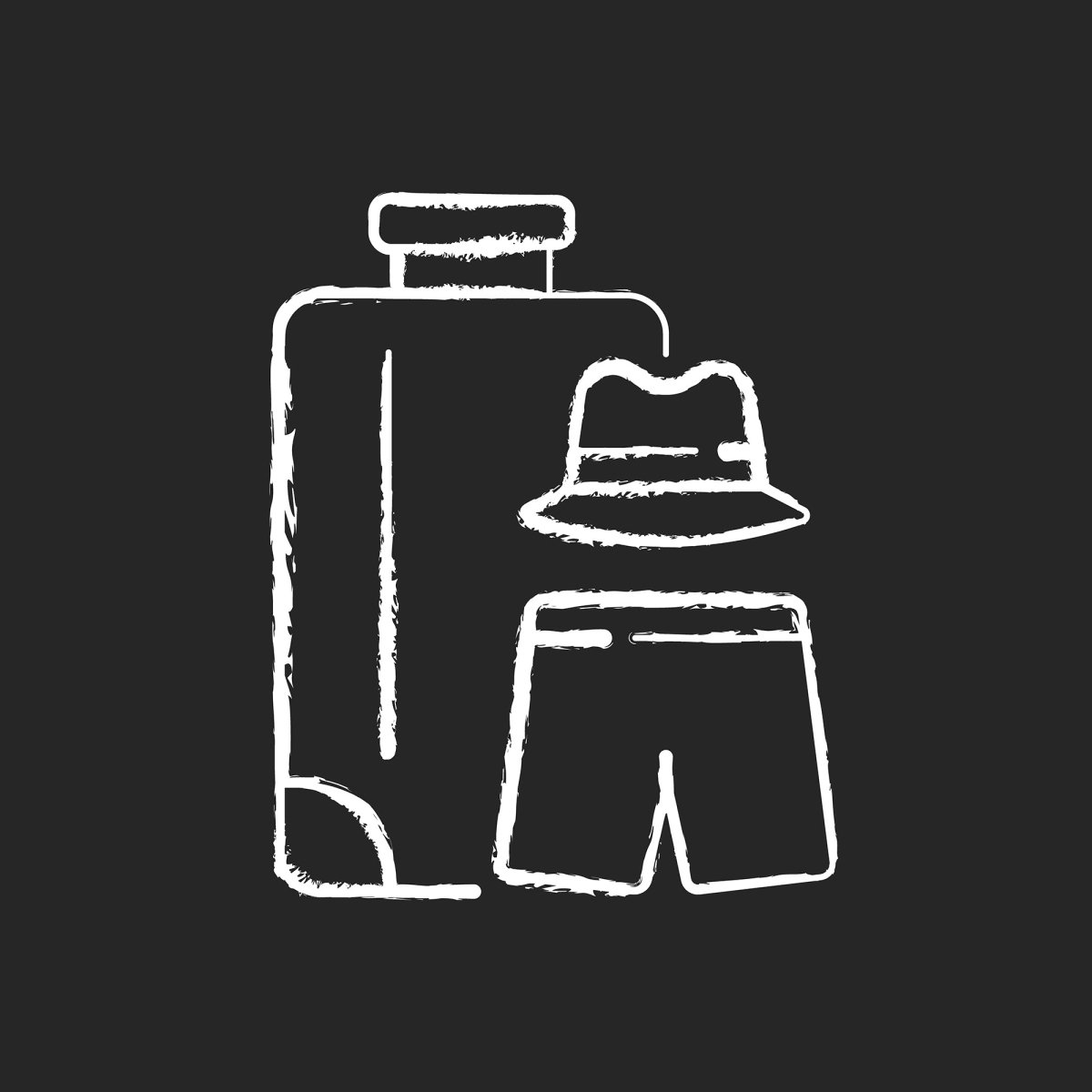 Types of travel chalk white icons set on dark background