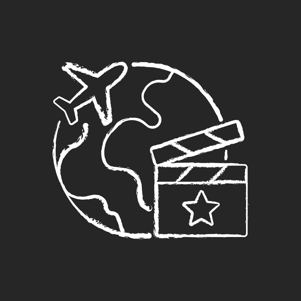 Types of travel chalk white icons set on dark background